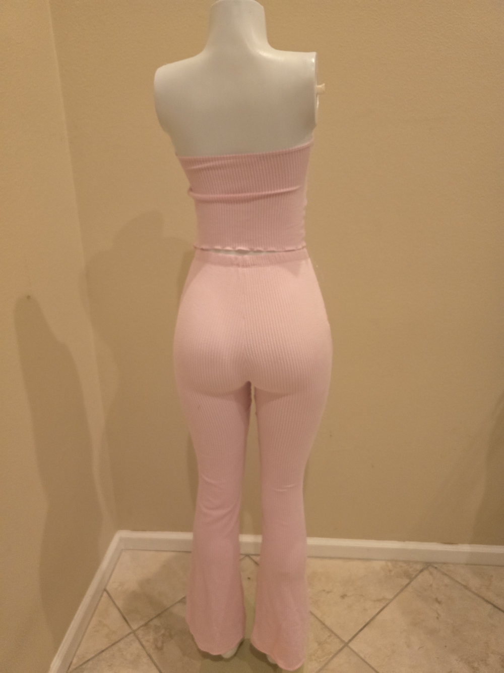 Pink Ribbed Strapless Jumpsuit - Picture 5 of 9